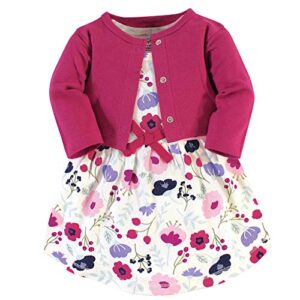 touched by nature baby girls’ organic cotton dress and cardigan, pink botanical, 18-24 months