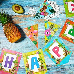 3 Pieces Hawaiian Party Decoration Hawaiian Happy Birthday Banner Pennant Hawaiian Bunting Banners Tropical Party Decorations for Summer Luau Tiki Beach Party Birthday Baby Shower