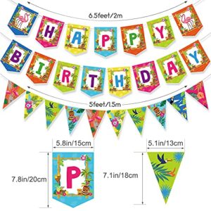 3 Pieces Hawaiian Party Decoration Hawaiian Happy Birthday Banner Pennant Hawaiian Bunting Banners Tropical Party Decorations for Summer Luau Tiki Beach Party Birthday Baby Shower