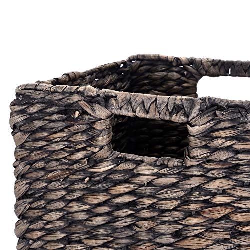 Villacera 12-Inch Square Handmade Wicker Storage Bin, Foldable Baskets made of Water Hyacinth in Black | Set of 2