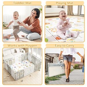 Pufeng Baby Play Mat 79" X 59", Reversible Foldable Baby Playmat, Waterproof Anti-Slip Foam Floor Playmat Non-Toxic Portable Baby Crawling Mat for Infants, Toddler, Kids, Indoor Outdoor Use