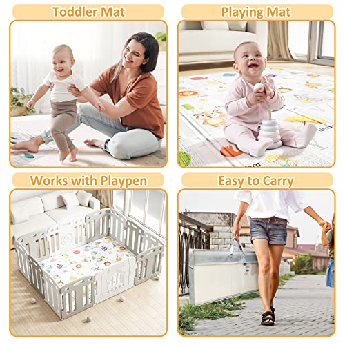 Pufeng Baby Play Mat 79" X 59", Reversible Foldable Baby Playmat, Waterproof Anti-Slip Foam Floor Playmat Non-Toxic Portable Baby Crawling Mat for Infants, Toddler, Kids, Indoor Outdoor Use