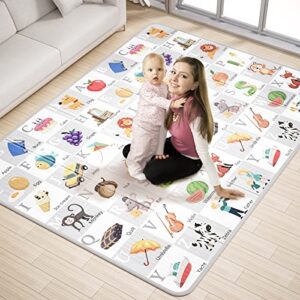 pufeng baby play mat 79″ x 59″, reversible foldable baby playmat, waterproof anti-slip foam floor playmat non-toxic portable baby crawling mat for infants, toddler, kids, indoor outdoor use
