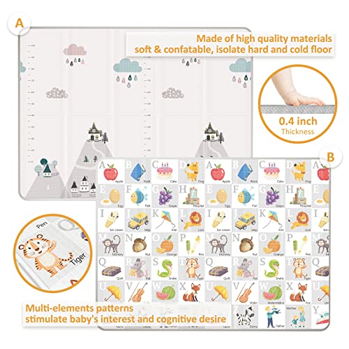 Pufeng Baby Play Mat 79" X 59", Reversible Foldable Baby Playmat, Waterproof Anti-Slip Foam Floor Playmat Non-Toxic Portable Baby Crawling Mat for Infants, Toddler, Kids, Indoor Outdoor Use