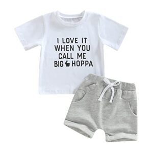 toddler baby boys easter outfits short sleeve letter print t shirt and drawstring shorts playwear sets (big hoppa & white, 2-3 years)