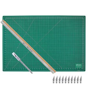 wa portman craft cutting mat metal ruler & craft knife set – 24×36 inch self healing craft cutting mat – hobby knife set – 10 crafting knife blades – 36 inch cork-backed ruler – precision knife set