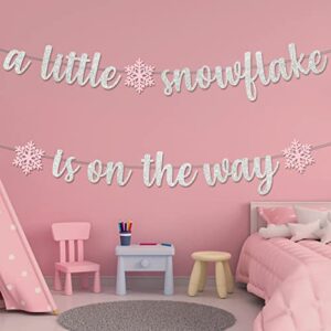 MZ.ogm A Little Snowflake is On The Way Baby Shower Banner Winter Wonderland Decorations Winter Baby Shower Decorations for Girl Winter Gender Reveal decorations