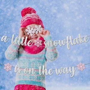 MZ.ogm A Little Snowflake is On The Way Baby Shower Banner Winter Wonderland Decorations Winter Baby Shower Decorations for Girl Winter Gender Reveal decorations