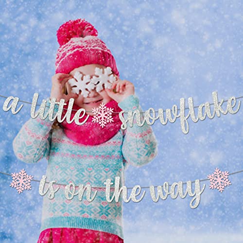 MZ.ogm A Little Snowflake is On The Way Baby Shower Banner Winter Wonderland Decorations Winter Baby Shower Decorations for Girl Winter Gender Reveal decorations