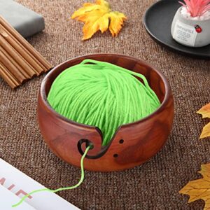 FVIEXE Wooden Yarn Bowl, Yarn Holder Bowls for Knitting & Crocheting Handmade Yarn Storage Bowls & Accessories Wool Storage with Holes Including 12PCS Crochet Hooks Gift for Mothers Day