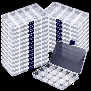 zoenhou 32 pack 15 grids plastic jewelry organizer box, plastic storage containers with adjustable dividers for jewelry bead earring fishing hook small accessories, 4 colors, 6.8 x 3.8 x 0.9 inch
