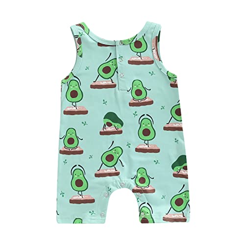 Liyabanna Newborn Baby Boy Girl Clothes Sleeveless Avocado/Boots Print Romper Onesie Jumpsuit Playsuit Overalls Summer One Piece Outfit (Green Avocado , 12-18 Months )