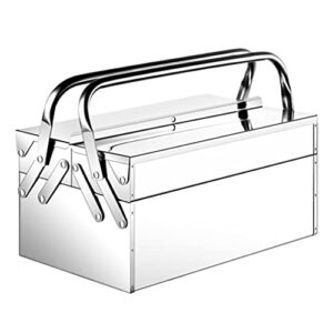 angoily stainless steel toolbox with 2 folding trays multipurpose organizer portable handled storage case household metal sewing box organizer for art craft