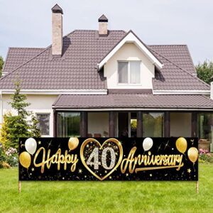 kauayurk happy 40th wedding anniversary banner decorations, black gold 40th anniversary sign party supplies, 40th wedding anniversary decor photo booth for outdoor indoor