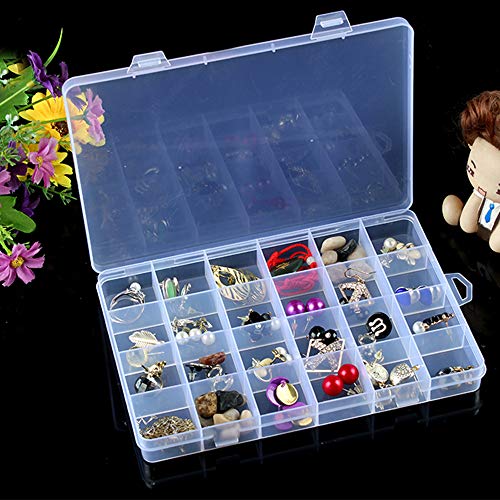 Saim Plastic Organizer Container Box 24 Compartments Jewelry Storage Box with Adjustable Dividers for Bead Rings Jewelry Display Organizer 3PCS