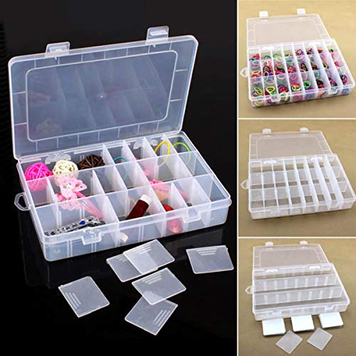 Saim Plastic Organizer Container Box 24 Compartments Jewelry Storage Box with Adjustable Dividers for Bead Rings Jewelry Display Organizer 3PCS