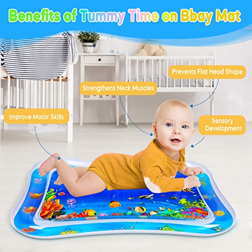 Tummy Time Water Mat Sensory Toys, Gifts for Baby, Baby Activity Center Stimulation 3 to 12 Months Baby Growth, Baby Water Play Mat for Infants and Toddlers