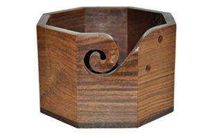 premium solid hard rose wood crafted wooden portable octagonal yarn bowl holder for knitting crochet 6 x 6 x 4 inch christmas gift set | hind handicrafts
