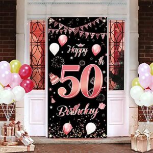 deggod happy 50th birthday backdrop banner, extra large rose gold birthday sign poster photo booth props for men women birthday party background decoration supplies (pink,50th)
