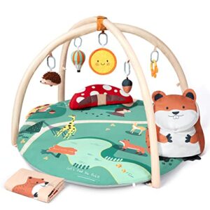 baby play mat, besrey 7 in 1 thicker baby play gym, 5 zoo theme developmental toys tummy time mat, 2 replaceable washable mat cover, soft pillow & cushion, activity gym mat for toddler infant newborn