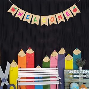 Uniwish Welcome Banner for First Day of School Classroom Decorations Garland Apple Themed Welcome Class Office Photo Backdrop