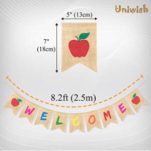 Uniwish Welcome Banner for First Day of School Classroom Decorations Garland Apple Themed Welcome Class Office Photo Backdrop