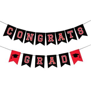 congrats grad banner red and black, graduation decorations 2022 red and black, congratulations graduate banner for high school college 2022 graduation party decorations supplies