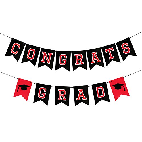 Congrats Grad Banner Red and Black, Graduation Decorations 2022 Red and Black, Congratulations Graduate Banner for High School College 2022 Graduation Party Decorations Supplies