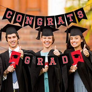 Congrats Grad Banner Red and Black, Graduation Decorations 2022 Red and Black, Congratulations Graduate Banner for High School College 2022 Graduation Party Decorations Supplies