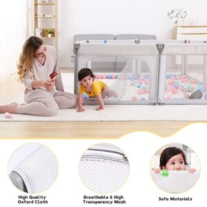 Preneo Foldable Baby Playpen, Play Pens for Babies and Toddlers, with 4 Pull Rings and 1 Storage Box, Large Playards for Easy Installation and Storage, Material Safety and Stability.