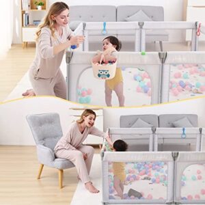 Preneo Foldable Baby Playpen, Play Pens for Babies and Toddlers, with 4 Pull Rings and 1 Storage Box, Large Playards for Easy Installation and Storage, Material Safety and Stability.