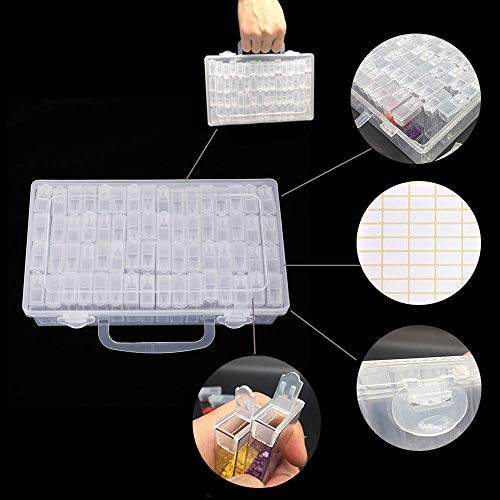 64 Slots Diamond Painting Storage Containers Portable Plastic Bead Storage Box with Diamond Painting Tools and Accessories Kit Apply to Full Drill & Partial Drill 5D Diamond Painting, Christmas Gift