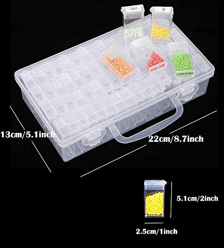 64 Slots Diamond Painting Storage Containers Portable Plastic Bead Storage Box with Diamond Painting Tools and Accessories Kit Apply to Full Drill & Partial Drill 5D Diamond Painting, Christmas Gift