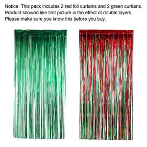 Sumind 4 Pack Foil Curtains Metallic Fringe Curtains Shimmer Curtain for Birthday Wedding Party Christmas Decorations (Red and Green)