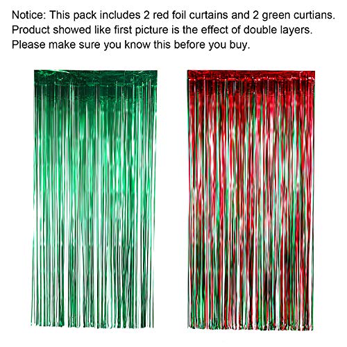 Sumind 4 Pack Foil Curtains Metallic Fringe Curtains Shimmer Curtain for Birthday Wedding Party Christmas Decorations (Red and Green)