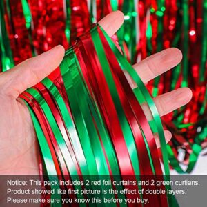 Sumind 4 Pack Foil Curtains Metallic Fringe Curtains Shimmer Curtain for Birthday Wedding Party Christmas Decorations (Red and Green)