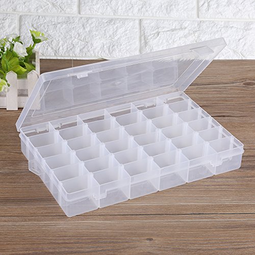 Yosoo Transparent Plastic Organizer Container, Adjustable Divider Removable Storage Box for Sorting Earrings Rings Beads Jewellery (36 Grid)