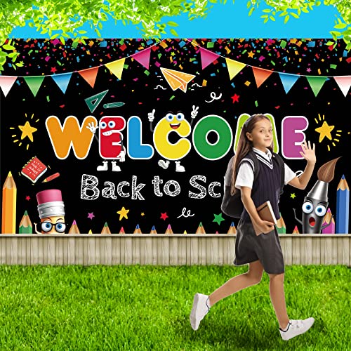 Welcome Back to School Backdrop First Day of School Photo Booth Props Welcome Back Banner for Kids Teacher Students Welcome Back to School Banner Decorations Supplies for Classroom Background Decor
