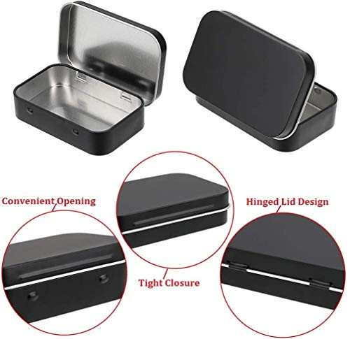 12pcs Metal Rectangular Empty Hinged Tins Box Containers, Mini Portable Box Small Storage Kit Home Organizer Holders for Storage Drawing Pin Jewelry Crafts(Black)