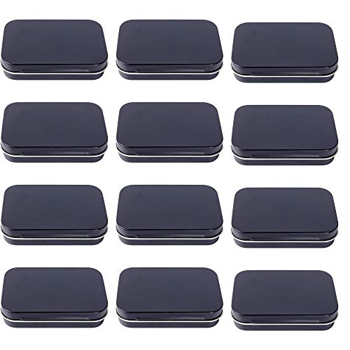 12pcs Metal Rectangular Empty Hinged Tins Box Containers, Mini Portable Box Small Storage Kit Home Organizer Holders for Storage Drawing Pin Jewelry Crafts(Black)