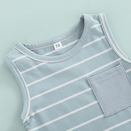 Baby Boy Summer Clothes Striped Tank Tops Sleeveless T-Shirt and Solid Shorts Outfit Cute Infant Clothing (Blue , 12-18 Months )