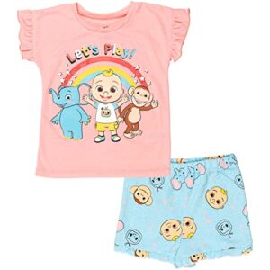 cocomelon jj infant baby girls graphic t-shirt french terry shorts outfit set pink/blue 18 months
