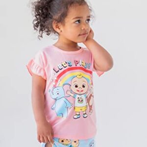 CoComelon JJ Infant Baby Girls Graphic T-Shirt French Terry Shorts Outfit Set Pink/Blue 18 Months