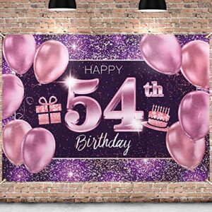pakboom happy 54th birthday banner backdrop – 54 birthday party decorations supplies for women – pink purple gold 4 x 6ft