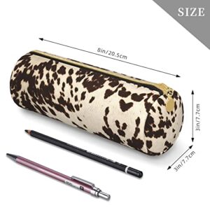 ASEELO Brown Cowhide Pencil Case Pencil Pouch Black Pencil Bag PU Leather Pen Case Big Capacity Pencil Case,for Pens, Markers, Makeups, Change, Coins