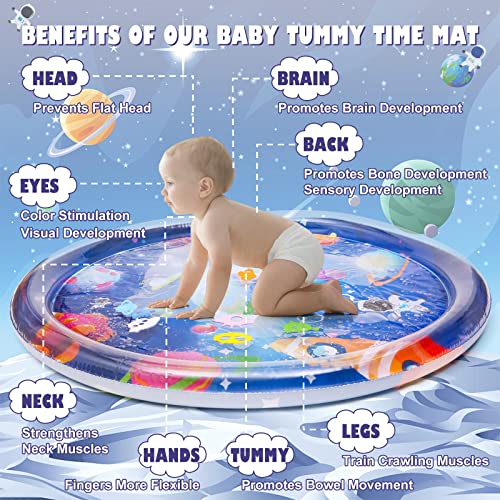 AURUZA Inflatable Tummy Time Water Mat - Large Baby Water Play Mat Have More Space for Movement, Tummy Time Toys for 6 to 12 Months Promote Baby Development, Cute Baby Gifts for Boy&Girl