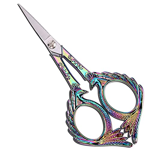 YOUGUOM Embroidery Scissors - Small Vintage Sharp Detail Shears for DIY Craft, Sewing, Artwork, Needlework Yarn, Fabric Cutting, Thread Snips, 5in Rainbow Peacock Style