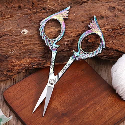 YOUGUOM Embroidery Scissors - Small Vintage Sharp Detail Shears for DIY Craft, Sewing, Artwork, Needlework Yarn, Fabric Cutting, Thread Snips, 5in Rainbow Peacock Style