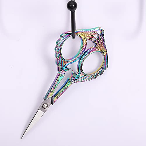 YOUGUOM Embroidery Scissors - Small Vintage Sharp Detail Shears for DIY Craft, Sewing, Artwork, Needlework Yarn, Fabric Cutting, Thread Snips, 5in Rainbow Peacock Style