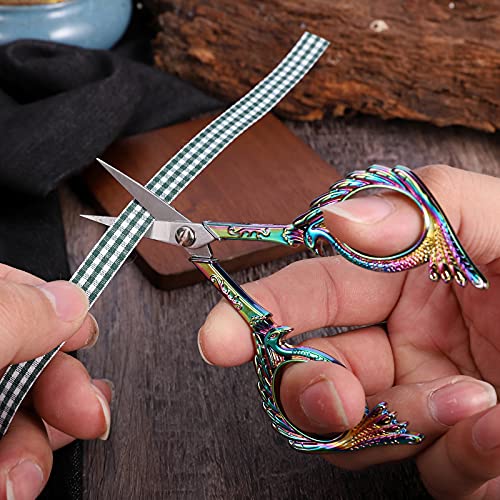 YOUGUOM Embroidery Scissors - Small Vintage Sharp Detail Shears for DIY Craft, Sewing, Artwork, Needlework Yarn, Fabric Cutting, Thread Snips, 5in Rainbow Peacock Style